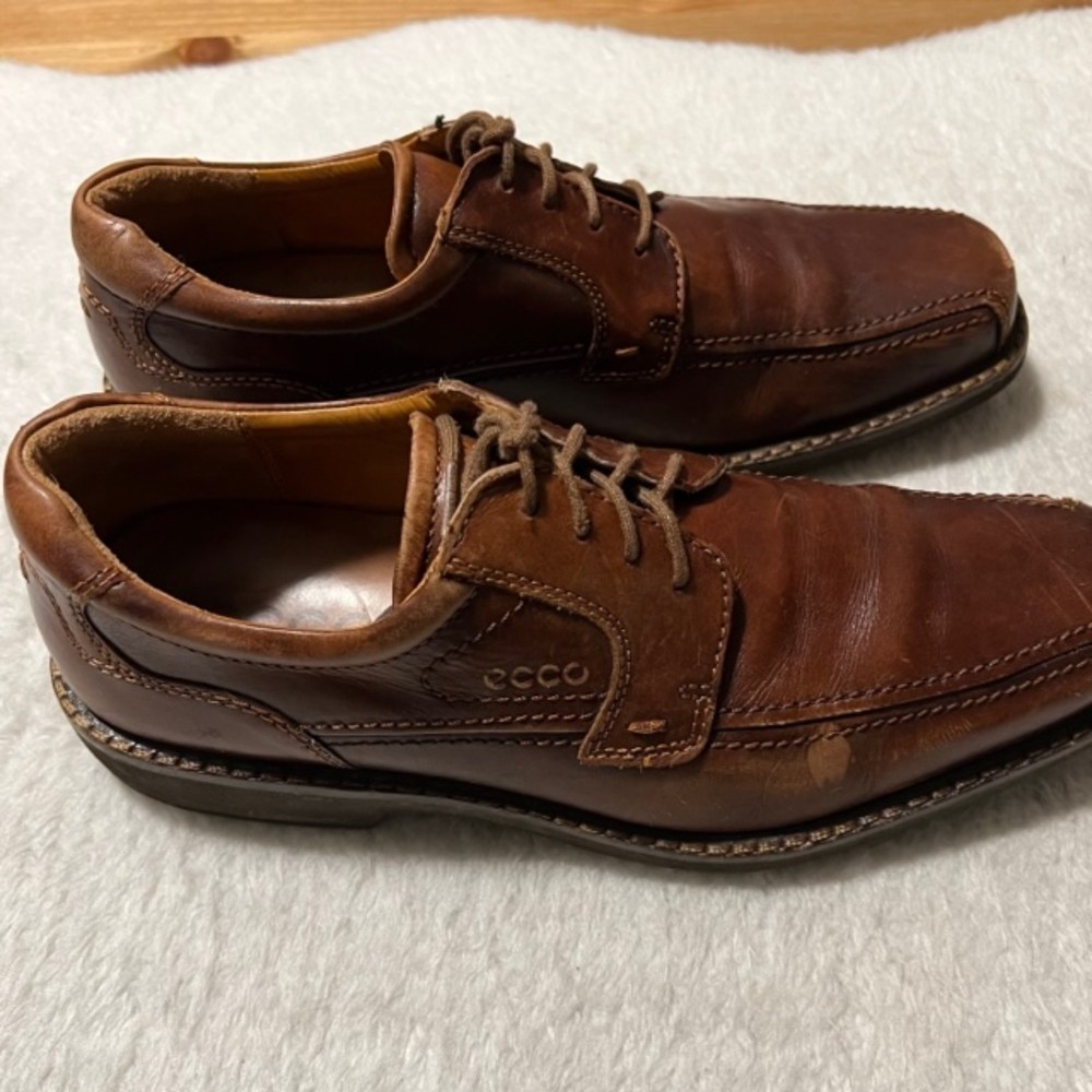 Ecco Mens US 9 EU 42 Brown Leather Dress Walking Oxford Lace Up Shoes - Picture 6 of 12